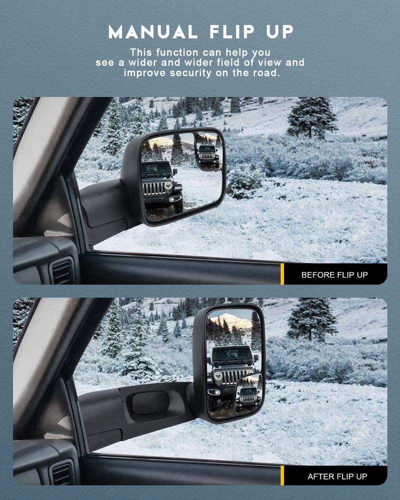 OCPTY Towing Mirror With Manual Adjusted Left Side Tow Mirror Compatible With 1994-2001 For Dodge For Ram 1500 1994-2002 For Dodge For Ram 2500 3500 Truck With Black Housing - Image 3